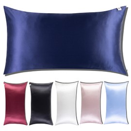 Bold & Brave 100% Pure Mulberry Silk Pillowcase - 22 Momme, Hypoallergenic, Soft & Smooth for Hair and Skin Health, Hidden Zipper, Anti-Sleep Creases (King, Navy)