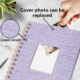 Vienrose Fotoalbum zum Selbstgestalten 28 x 20,5 cm, DIY Scrapbook Spiralalbum mit 40 Weißen Seiten, Leinen Fotoalbum zum Einkleben für Familien, Baby, Hochzeit, Jahrestag, Geburtstags, Lila