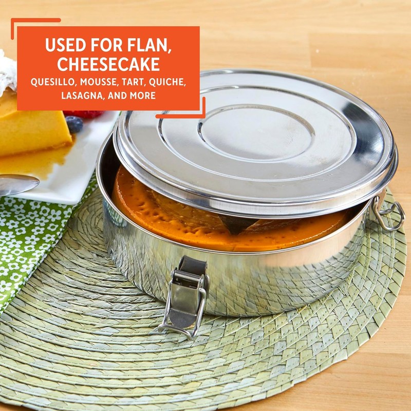 IMUSA 1.5Qt Stainless Steel Flan Mold with Lid, Round Baking
