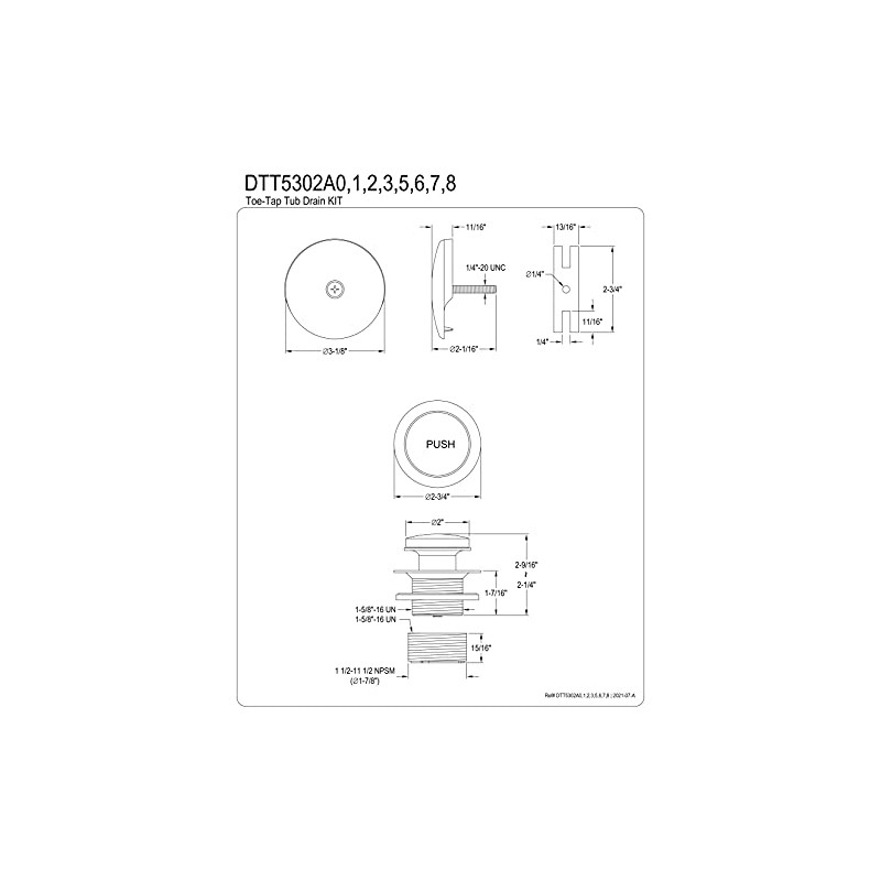 Kingston Brass DTT5302A7 Made to Match Easy Touch Toe-Tap Conversion,