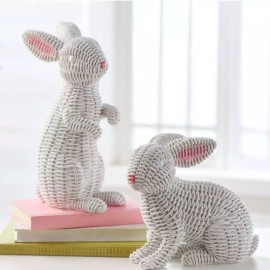 Raz Easter 12.75" White Woven Bunnies Set 4511310