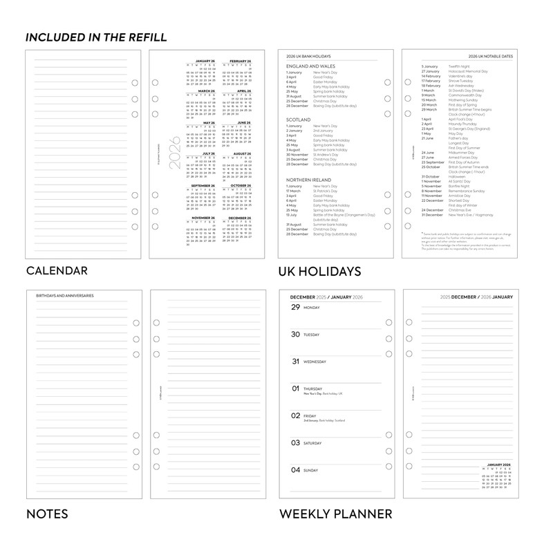 2026 Week on one page diary & lined notes organiser