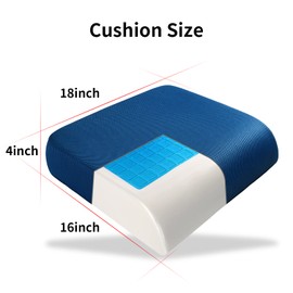 YOUFI Thick Memory Foam & Gel Seat Cushion, 18"X16"X4" Large Chair Cushion for Wheelchair Mobility Scooters, with Non-Slip Bottom and Carry Handle (Blue)