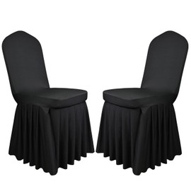 2 Pack Chair Covers with Skirt|Chair Covers Wedding|Removable and Washable Ruffle Skirt Design for Dining Room, Hotel, Ceremony for Wedding, Banquet, and Part（Black）