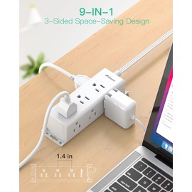 Surge Protector Power Bar - 15FT Extension Cord, 9 Widely Spaced Multi Outlets, Wall Mount, 3 Side Outlet Extender, Flat Plug for Home Office