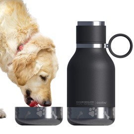 Asobu Dog Bowl Attached to Stainless Steel Insulated Travel Bottle for Human 33 Ounce (Black)…