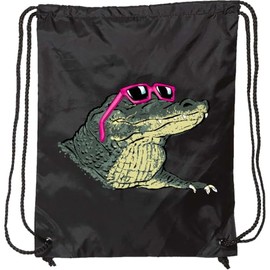 inktastic Sunny Gator in Pink Sunglasses Drawstring Bag Black 38567