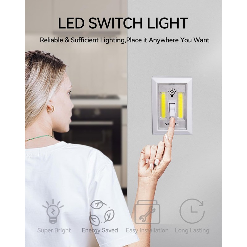 LED Night Light Switch, 12 Total Batteries Included, 200 Lumen