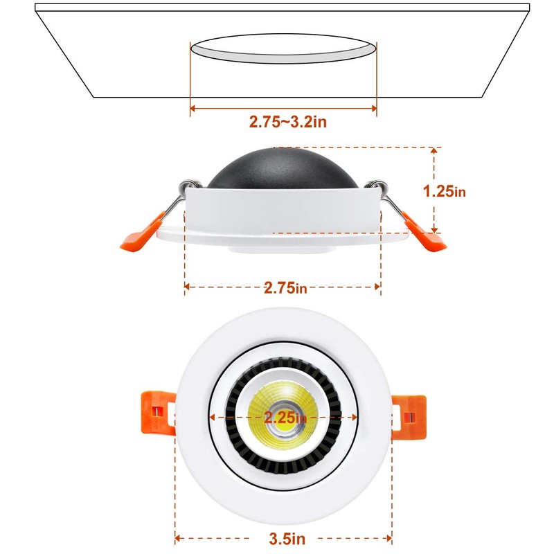 YGS-Tech 3 Inch Eyeball Gimbal LED Recessed Lighting Dimmable Downlight,