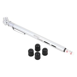 Accu-Gage Pencil Tire Pressure Gauge (10-75 PSI) Heavy Duty Stainless Steel High Pressure Gauge Single Head Air Chuck wi/Built-in Deflator, 4 Replacement Tire Valve Caps