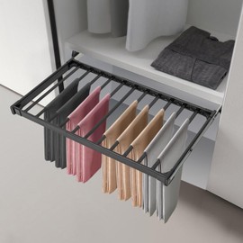 CNCEST Pull Out Trousers Rack, Retractable Wardrobe Pants Rack, Adjustable Wall Mount Closet Pants Rack for Hanging Jeans, Shorts, Skirts, Slacks, Ties, Scarves 23.62-33.46 in (Black)