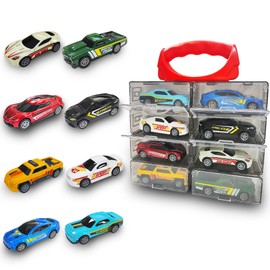 KIDAMI 8 Pack Die Cast Metal Toy Cars, 1:64 Scale Model Race Cars and Trucks with Storage Case, Pull Back Vehicles Set for Kids Toddlers Adults Gift