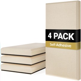 TONOR 4 PCS Large Acoustic Panel, 23.6″ * 11.8″ * 2.36″ 3D Fiberglass Sound Proof Panel with Full Self-adhesive, Decorative Echo Absorbing Wall Panel, for Studio, Living Room, Home, Office, Beige