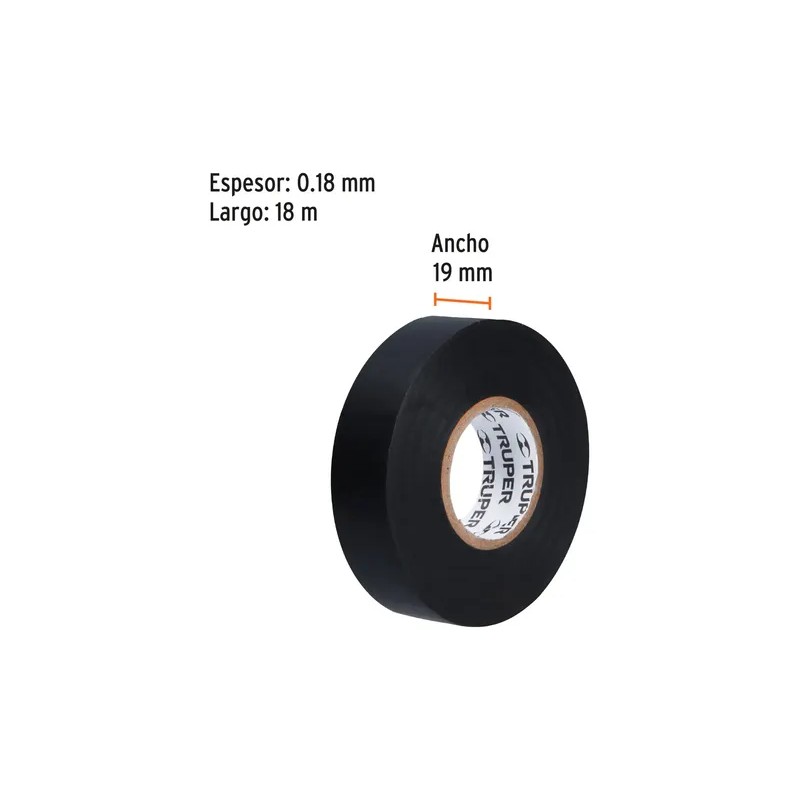 Cinta Aisladora Color Negra 18x19mm Truper 12500 Color Negro Liso