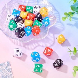 Elecrelive - 24 dijes de dados poliédricos de diez facetas, número acrílico, 6 colores D20, colgantes de dados poliédricos para bricolaje, joyas, collares, pulseras, aretes, manualidades