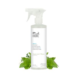 MORE Stone & Quartz Cleaner + Protector - Water-Based Surface Spray - Granite, Quartz & Marble Cleaner - For Kitchen & Bathroom Countertops & Floors - Peppermint-Thyme Essential Oil - Pint (16oz)