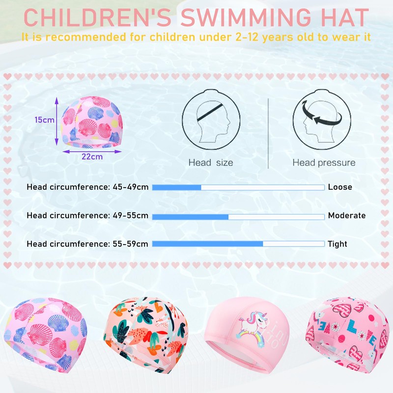 EDLMKM 4 Pcs Kids Swimming Cap, Swim Cap for for