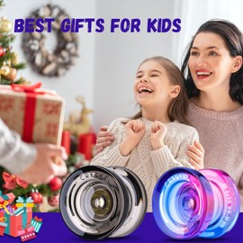 MAGICYOYO K2 Crystal Yoyo 2 Pack, Professional Responsive Yoyo for Kids Beginner, Dual Purpose Yo yo with Unresponsive Yoyo Bearing for Advanced +12 Yoyo Strings+2 Holes Yo-yo Case(Gradient+Black)