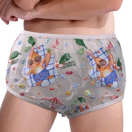 Aimisin Adult Baby Plastic Cute Pattern Print Pants Adult Incontinence PVC Diaper Cover 1 Piece (Green-3D-Bunny Sunbathing on The Beach, Large)