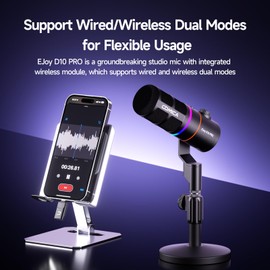 EJoy D10 PRO(D) COMBO Dual-Channel Wireless USB Gaming Microphone – RGB Dynamic Mic with Wired/Wireless Modes, XLR/USB-C, Real-Time Monitoring, Studio Mic for Gaming, Streaming, Podcast, Recording