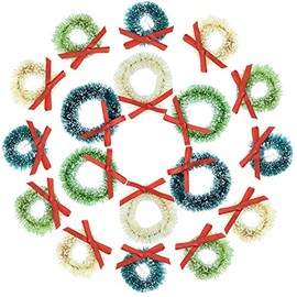 Topbuti 18 Pcs Mini Christmas Wreaths Decorations Artificial Miniature Frost Sisal Christmas Tree Wreaths for Dollhouse Embellishments, Xmas Tree Hanging, Card Model Making, Arts and Crafts DÃ©cor