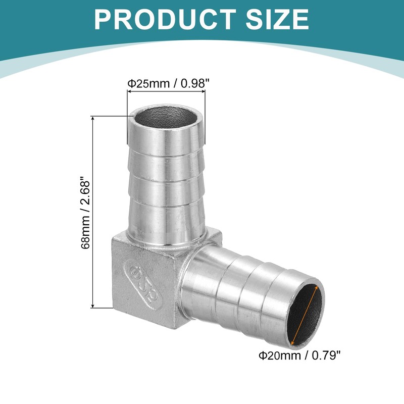 sourcing map 25mm Hose Barb 90 Degree Pipe Fitting, 304