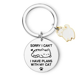 Reizteko Cute Cat Themed Keychain for Women, Funny Cat Lover Gifts for Birthday, Mother's Day, Valentine's Day ('Sorry I Can't I Have Plans With My Cat')