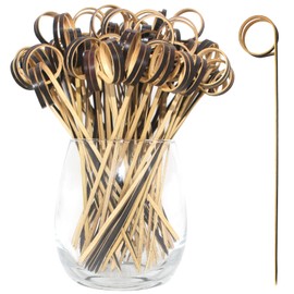 BLUE TOP Bamboo Cocktail Picks 100 PCS Black Bamboo Skewers 6 Inch with Looped Ring,Food Picks,Party Toothpicks for Appetizers,Cocktail Drinks,Barbecue Snacks,Club Sandwiches.