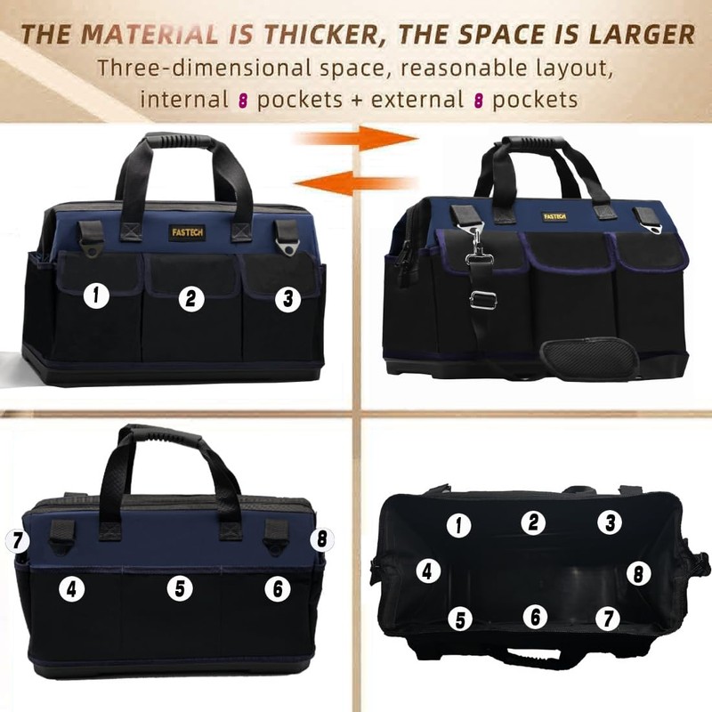 FASTECH 22in Heavy Duty Bottom Tools Bag With Wide Mouth