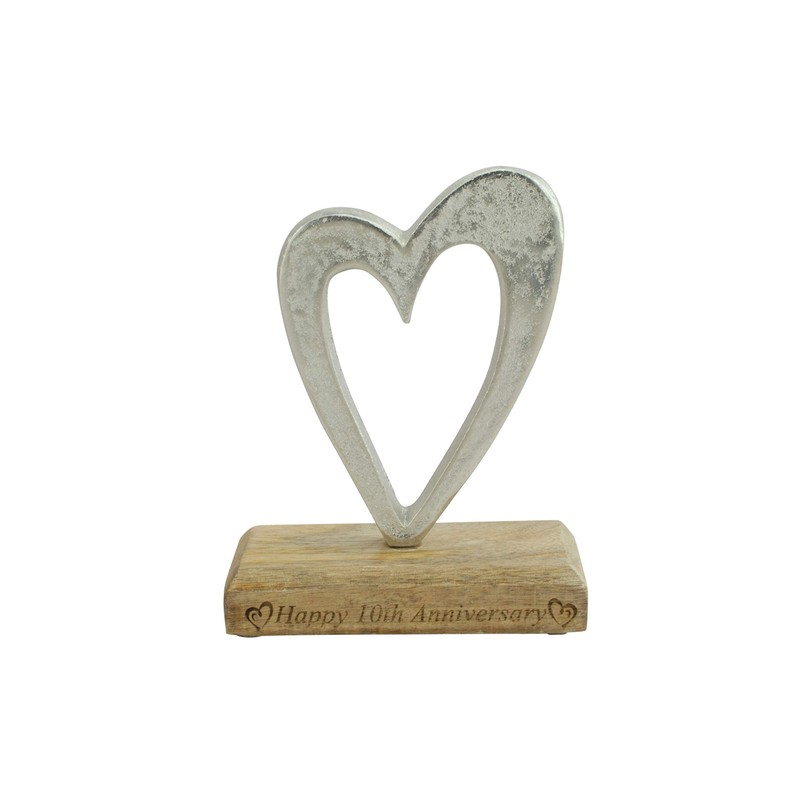 10th Anniversary Rustic Metal Heart Decoration – Free Standing Aluminium