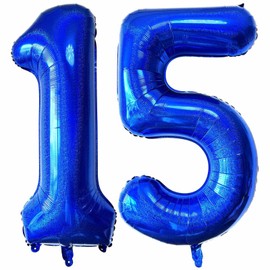 Laser Navy Blue Number 15 Balloons, 40 Inch Giant Blue Number Balloons Nylon Helium Dark Blue Number 15 Balloons for 15th Birthday Party Supplies Anniversary Event Celebration Decorations