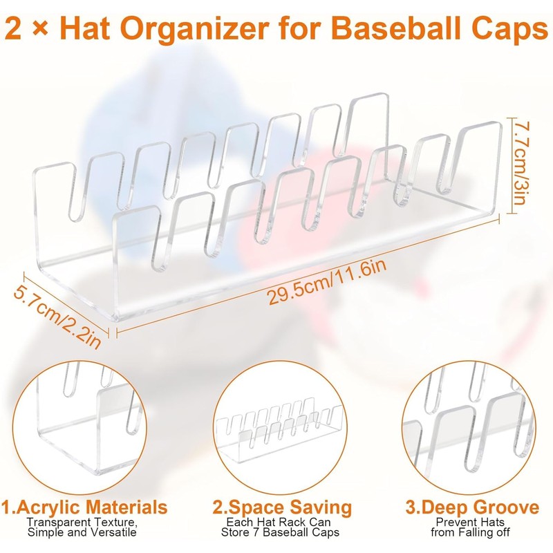 Hat Stand for Baseball Caps Display and Organizer,No Install Acrylic