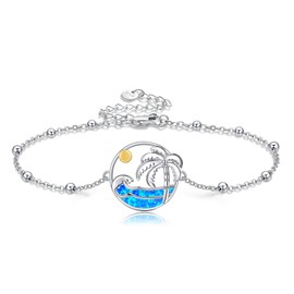 HUKKUN Palm Tree Bracelet Sterling Silver Wave Bracelet Ocean Palm Tree Jewelry Gifts for Women