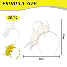 2 Pieces Flower Headbands, Artificial Flower Feather Headbands, Retro Headbands, Bridal Headbands, Suitable For Prom, Tea Party, Wedding
