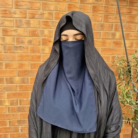Niqab Face Veil Jilbab Abaya Khimar Headscarf One Piece Islamic Scarf Ideal Madrassa Mosque Ramadan Eid Wedding Everyday (Navy)