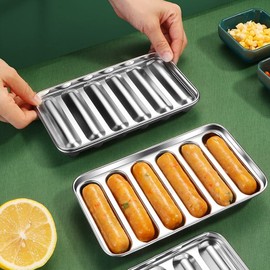Stainless Steel Sausage Mold, 6 Cavity Hot Dog Mould with Lid Kitchen Versatile Hot Dog Mold for Oven Steamer Baking Homemade Silver