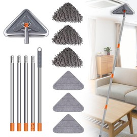 Long Handle Wall Mop 85 Inch, Wall Cleaner Ceiling Duster Extension Pole 39" to 85", 360° Rotatable Baseboard Wall Window Duster, Dry Dust /Wet Wash Cleaning Tool with 6 Replacement Chenille Pads