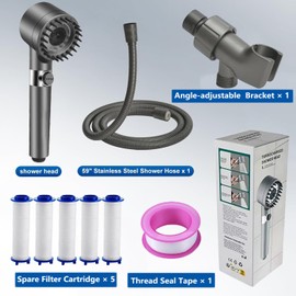 High Pressure Shower Head with Handheld & Filter, 3 Spray Modes, 5 Replacement Filters, Hydro Jet Power Wash for Hard Water, On/Off Switch & Pet Bathing Showerheads, Water Saving, Easy Installation