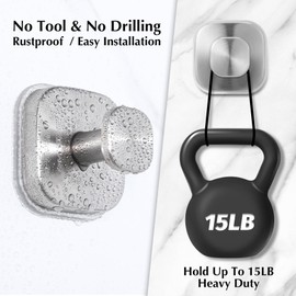 warlve Suction Cup Hooks for Shower - Reusable No-Drill Mounting - Hooks for Towels, Robes & Loofah on Metal, Glass, Mirrors, Tile & Smooth Non-Porous Surfaces (2, Brushed Nickel)