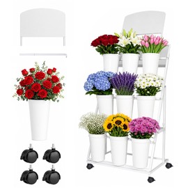 3-Tier Metal Flower Cart Display Stand with 9 Buckets, Flower Bar Stand