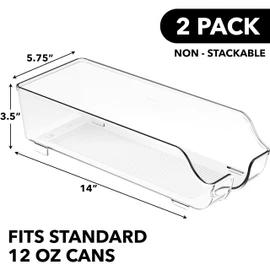 Simple Houseware Soda Can Organizer and Dispenser for Refrigerator / Pantry, Clear, Set of 2