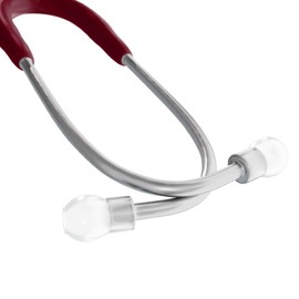 DocCheck "Lausch" Stethoscope - Double Head Chestpiece, Thick-Walled Tubing System, Adjustable Ear Hooks, Includes Name Plate & Spare Parts Set, Latex-Free, 77 cm, 190 g (Burgundy)