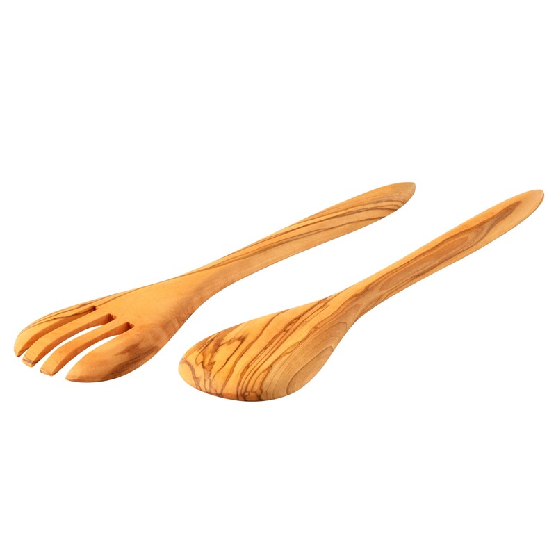 Demy Craft Olive Tree 30cm Handmade Salad Serving Set, Wooden