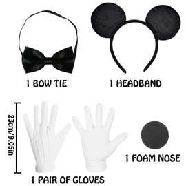 Women's Mouse Costume, Headband with Mouse Ears + Gloves + Nose + Bow Tie, for Children, Adults, Women, Birthday, Valentine's Day, Carnival, Cosplay, White / Black