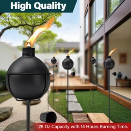 MQKIWAO 6 Pack Outdoor Citronella Torches, 25 oz Garden Torch for Outside, 55 Inch 3-Prong Grounded Stake Outdoor Metal Torches for Garden, Patio, Party, Landscape Decor（Black）