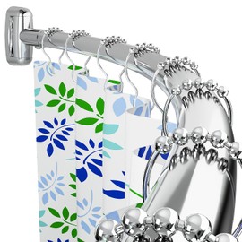 Tlooe Curved Shower Curtain Rod, 45-72 Inches Adjustable Curved Shower Rod, Rustproof Round Never Fall Shower Rods for Bathroom, Telescoping Design, Need to Drill, Silver