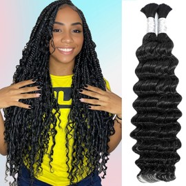 20 Inch Human Braiding Hair For Boho Braids 100g Deep Wave Bulk Human Hair for Braiding 1B Wet And Wavy Braiding Hair For Bohemian Micro Braids Water Wave No Weft 100% Curly Human Hair 2 Bundles