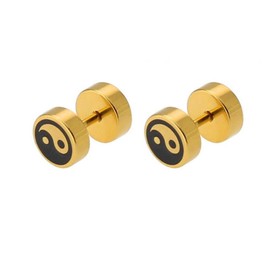 Yin and Yang Earrings Studs 8mm Round Taichi Balance Gauges Illusion Tunnel Screw Ear Plugs Earrings for Men Women