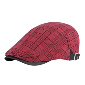 Rayson Flat Cap Men's Beret Cap Checked Adjustable Beret Hat Newsboy Flat Beret Hat Breathable Summer, red, Unit size