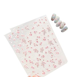 FamGift Romantic Cherry Blossom 3D Nail Decoration Embossing Easy Installation Nail Art Parts for Beginners, Waterproof, Pack of 2